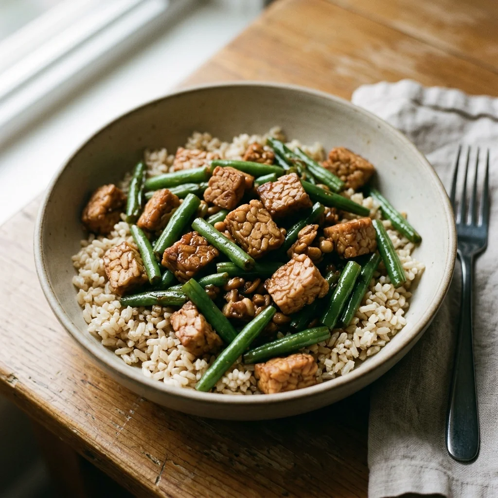 Tempeh Green Bean Rice Bowl