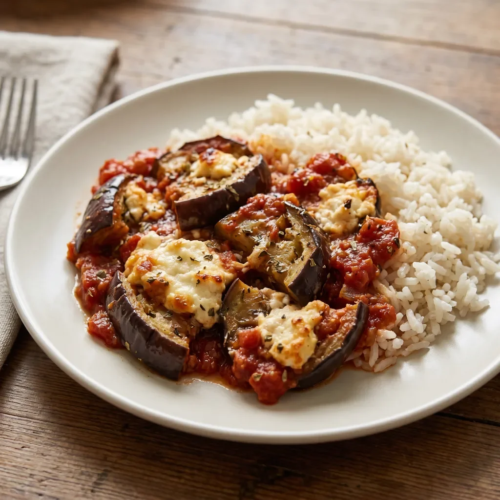 Eggplant Tomato Ricotta Bake with Rice