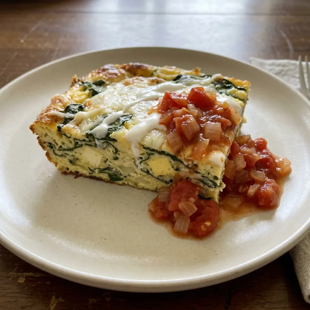Spinach Mozzarella Egg Strata with Tomato Relish