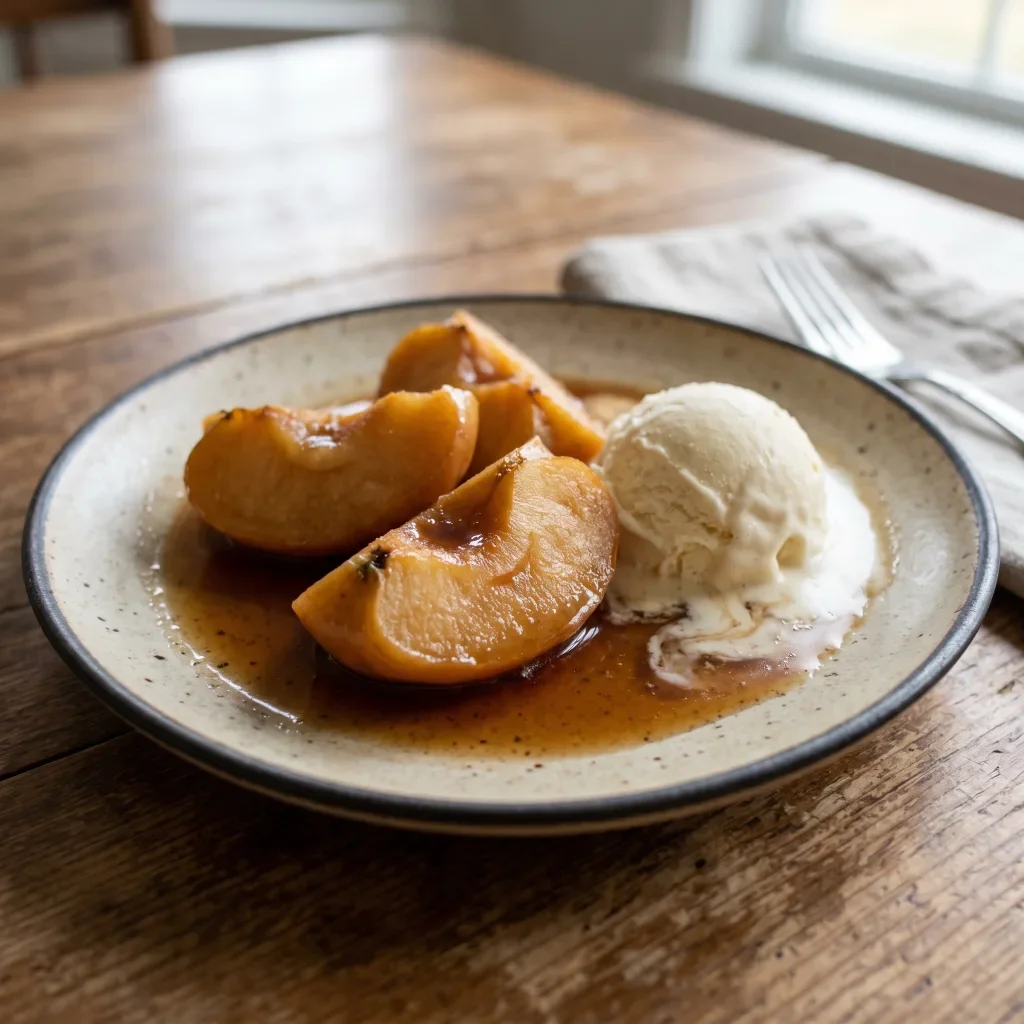Tea Poached Apples with Ice Cream