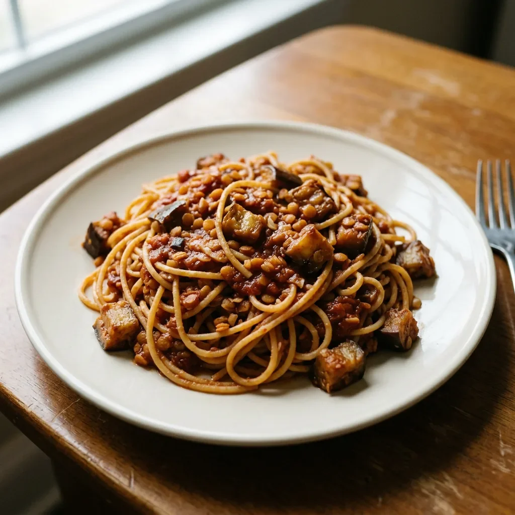 Eggplant Lentil Spaghetti