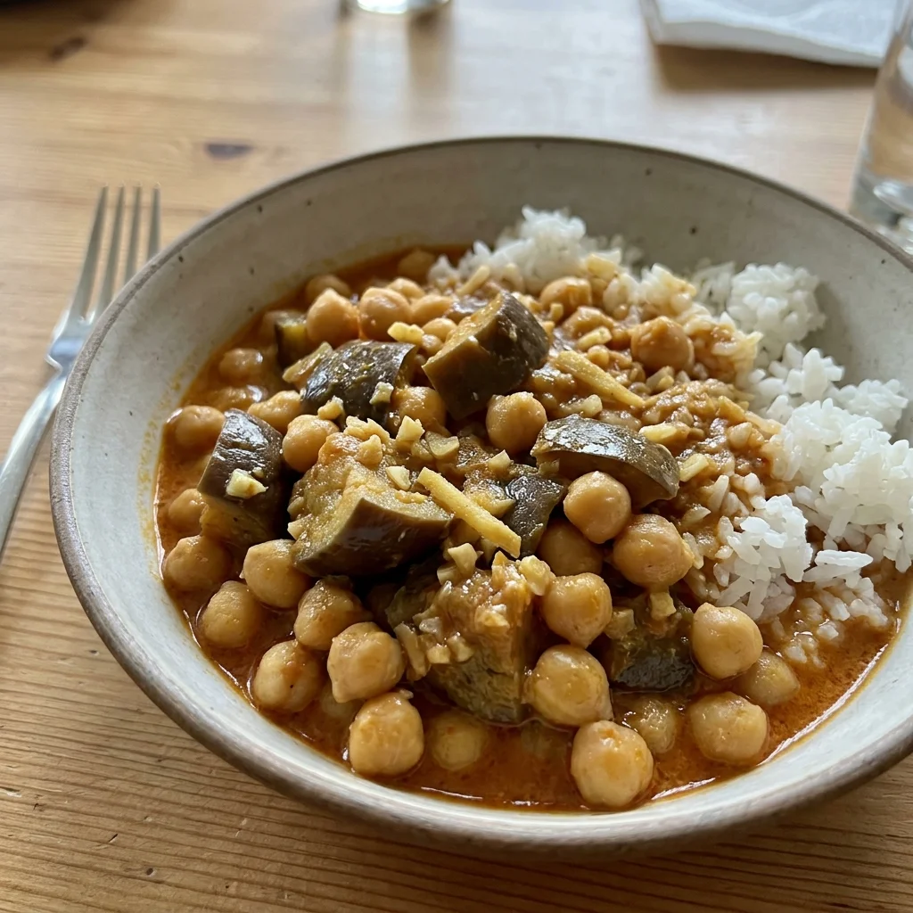 Red Curry Chickpea Eggplant Bowl