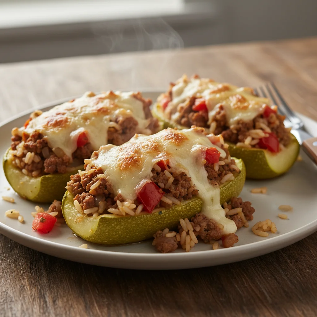 Lamb Rice Stuffed Zucchini Boats