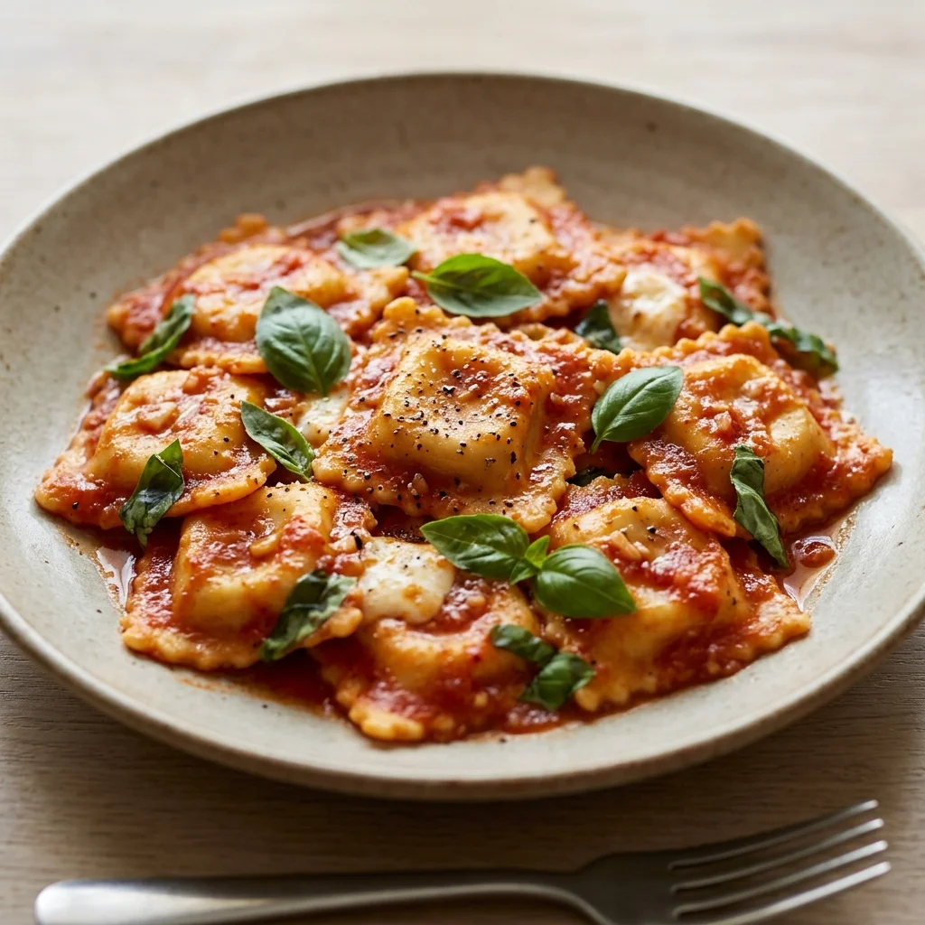 Mozzarella Tomato Ravioli Skillet