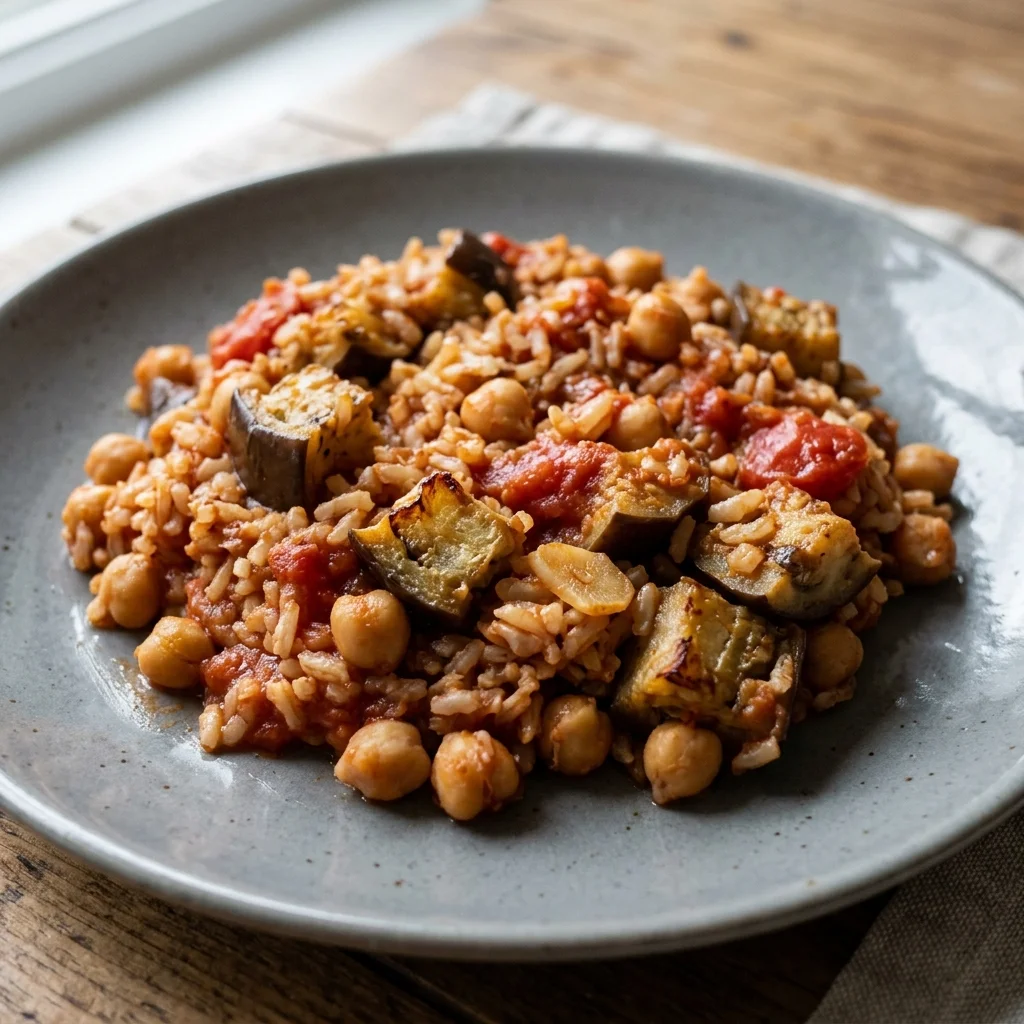 Chickpea Eggplant Rice Bake