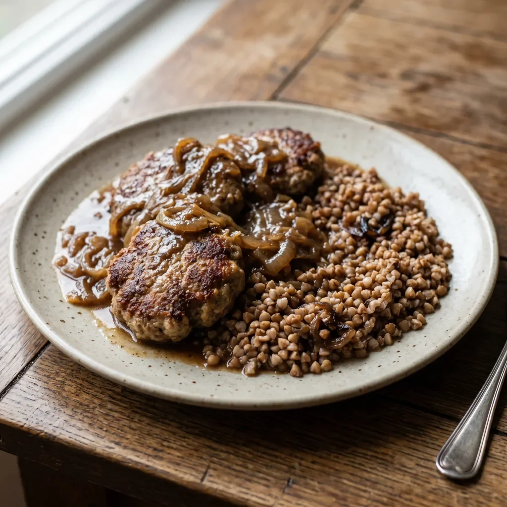 Beef Patty Buckwheat with Onion Gravy