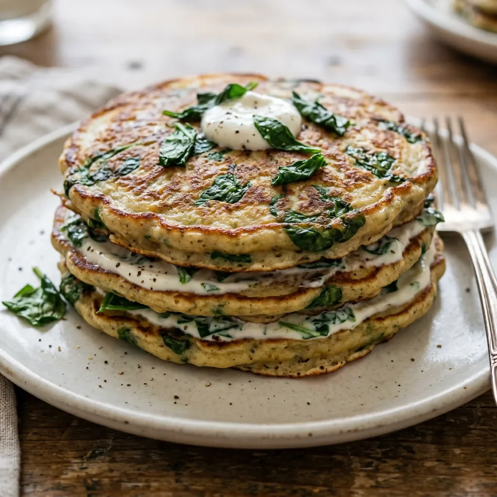 Spinach Sour Cream Pancake Stack
