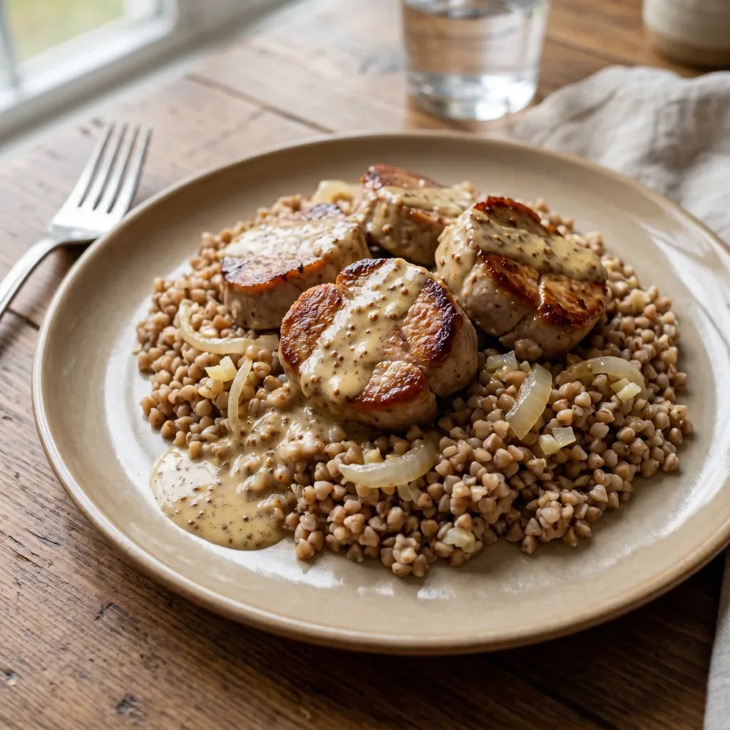 Pork Tenderloin with Mustard Cream and Buckwheat