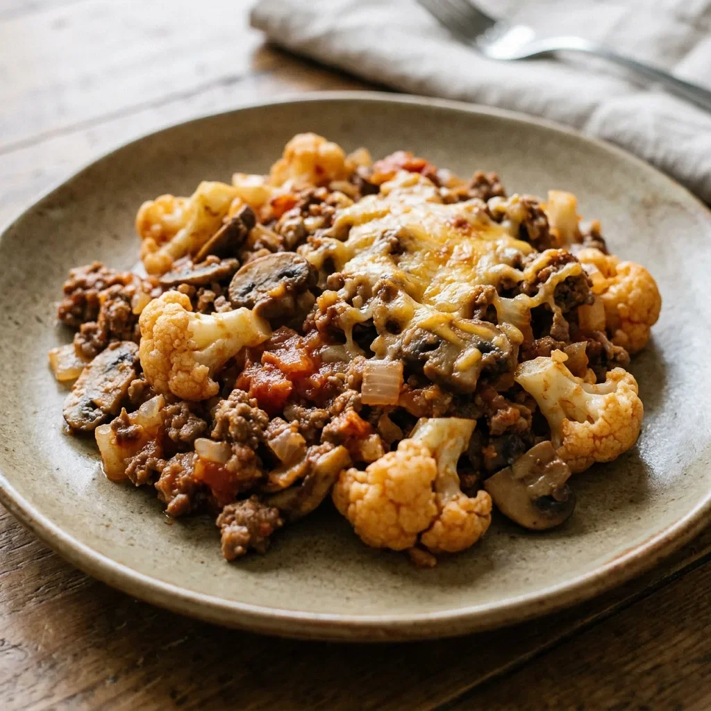 Beef Mushroom Cauliflower Bake