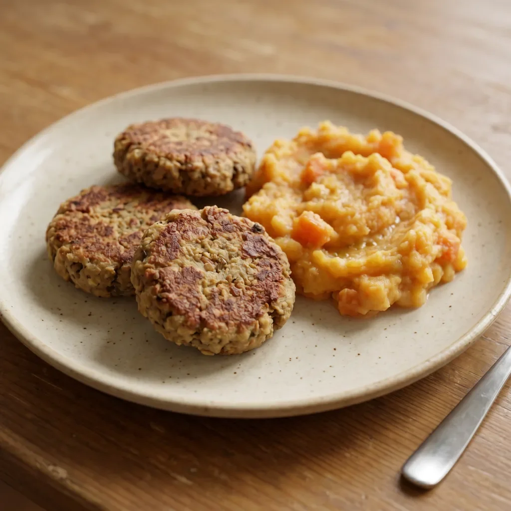 Lentil Walnut Patties with Carrot Potato Mash