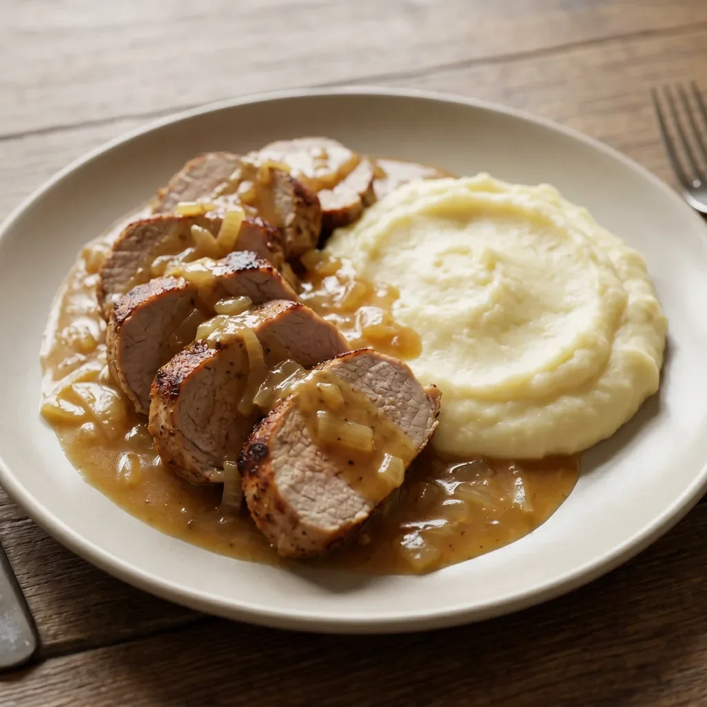 Pork Tenderloin with Onion Gravy and Potato Mash