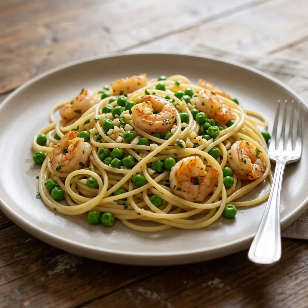 Shrimp Spaghetti with Garlic Peas