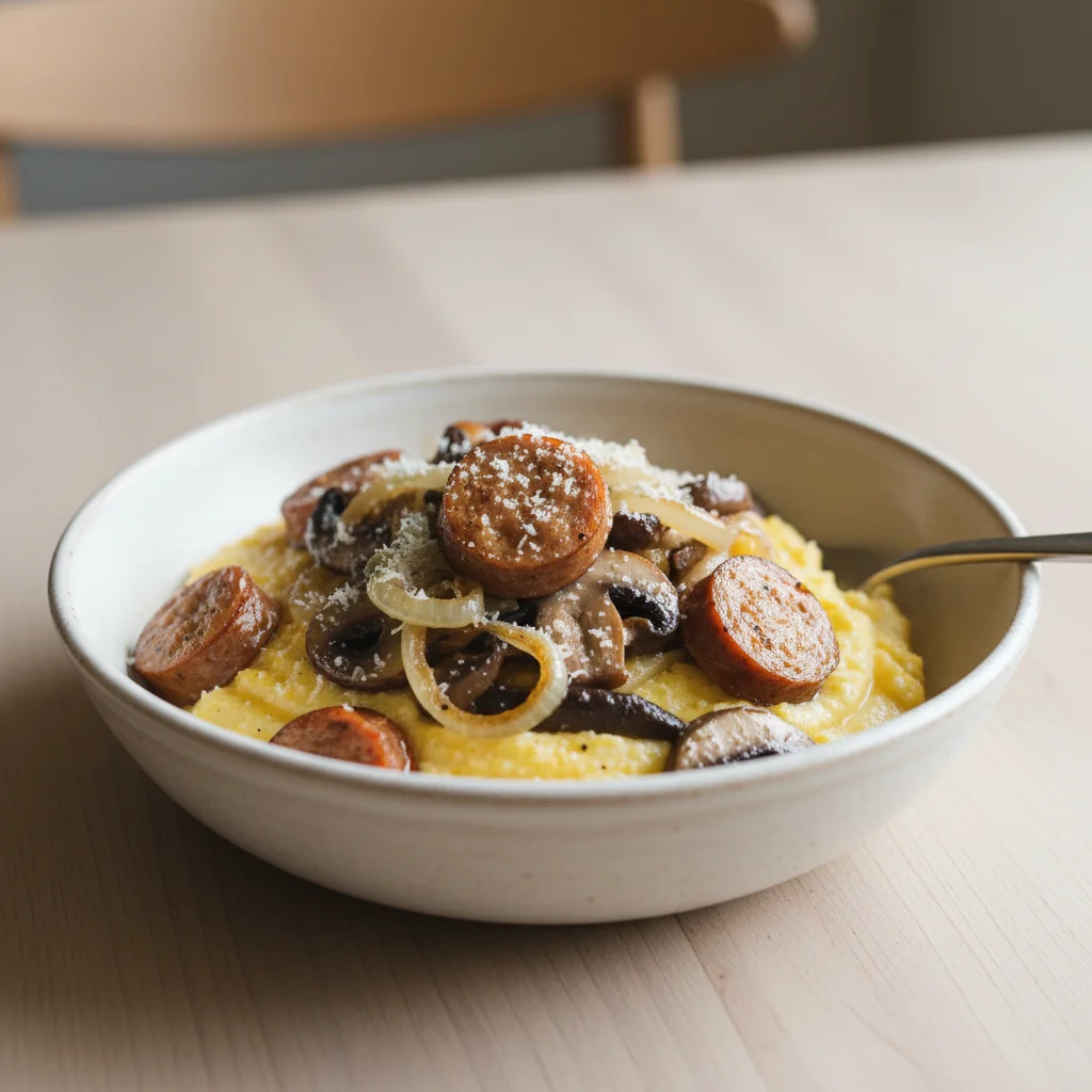 Chicken Sausage Mushroom Polenta Bowl
