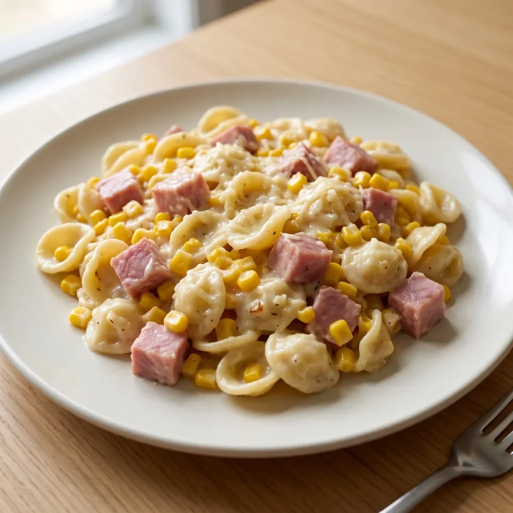 Creamy Ham Corn Pasta Skillet