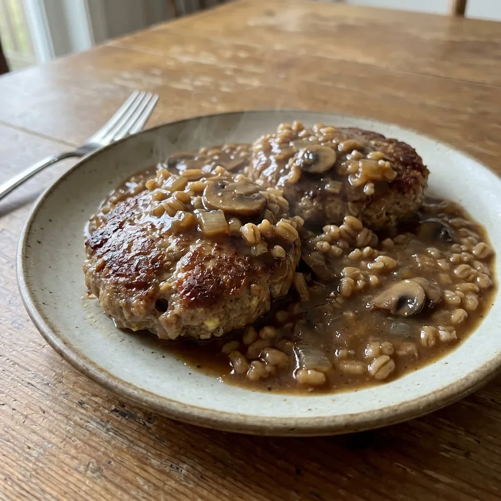Beef Salisbury Patties with Barley Gravy