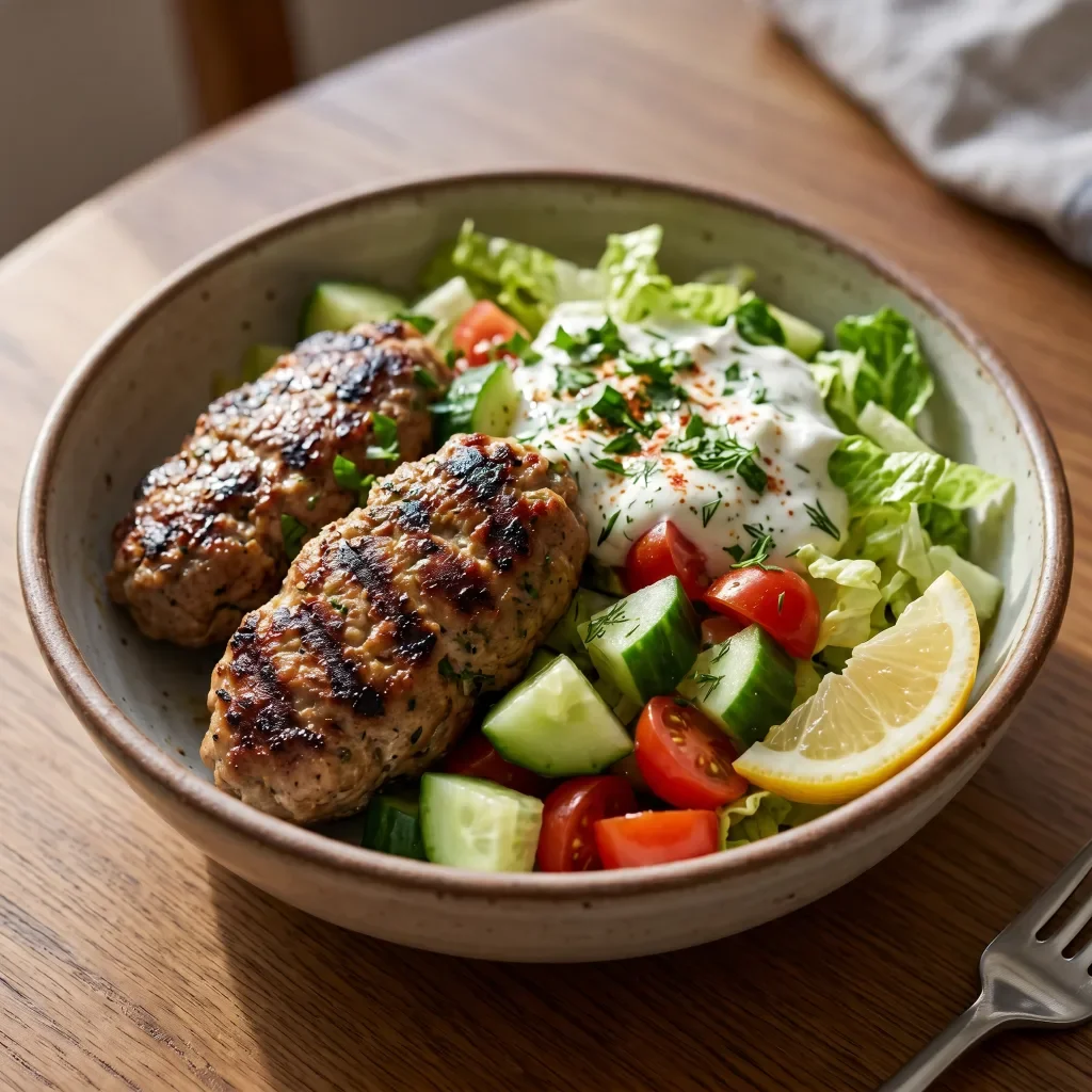 Grilled Turkey Kofta Cucumber Bowls