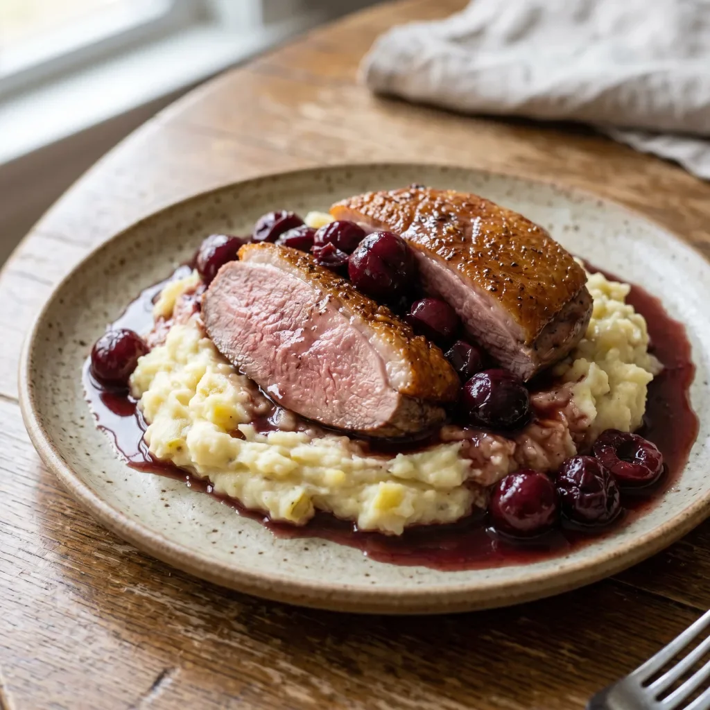 Duck Breast with Cherry Potato Mash