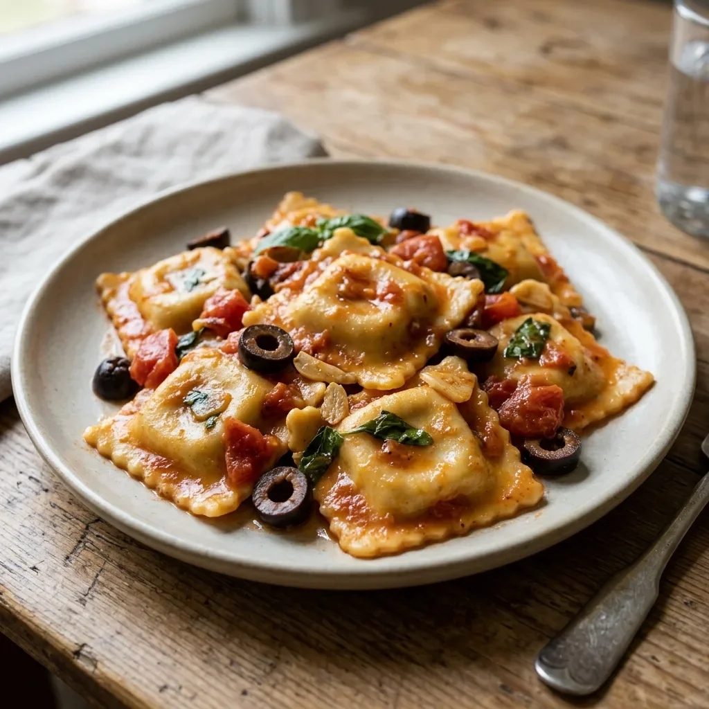 Olive Tomato Ravioli Skillet