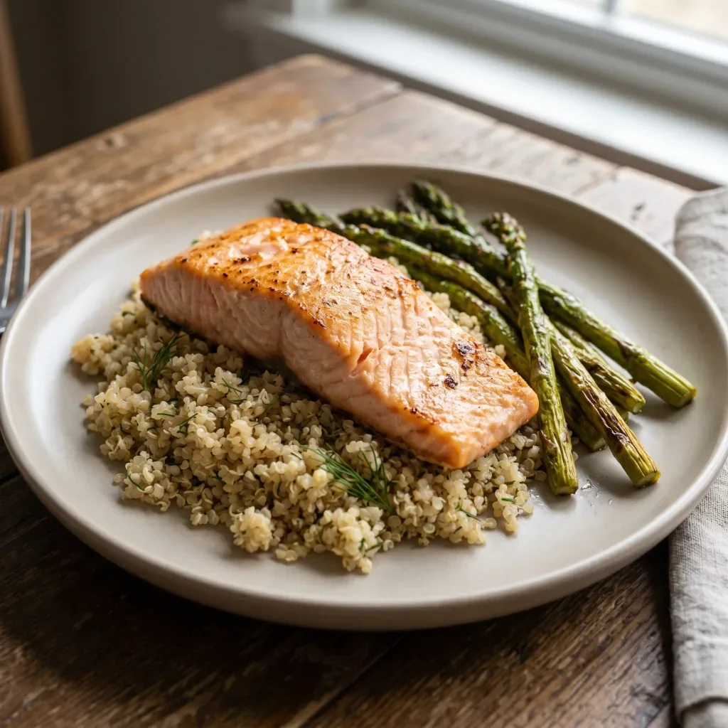 Fresh Salmon with Quinoa and Roasted Asparagus
