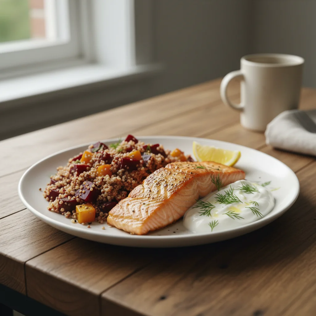 Salmon Beets Quinoa Plate