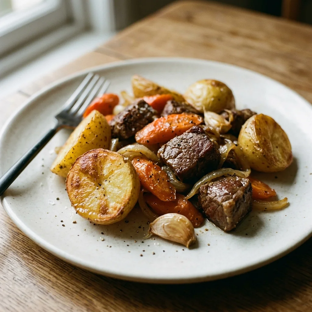 Beef Potato Carrot Tray Bake