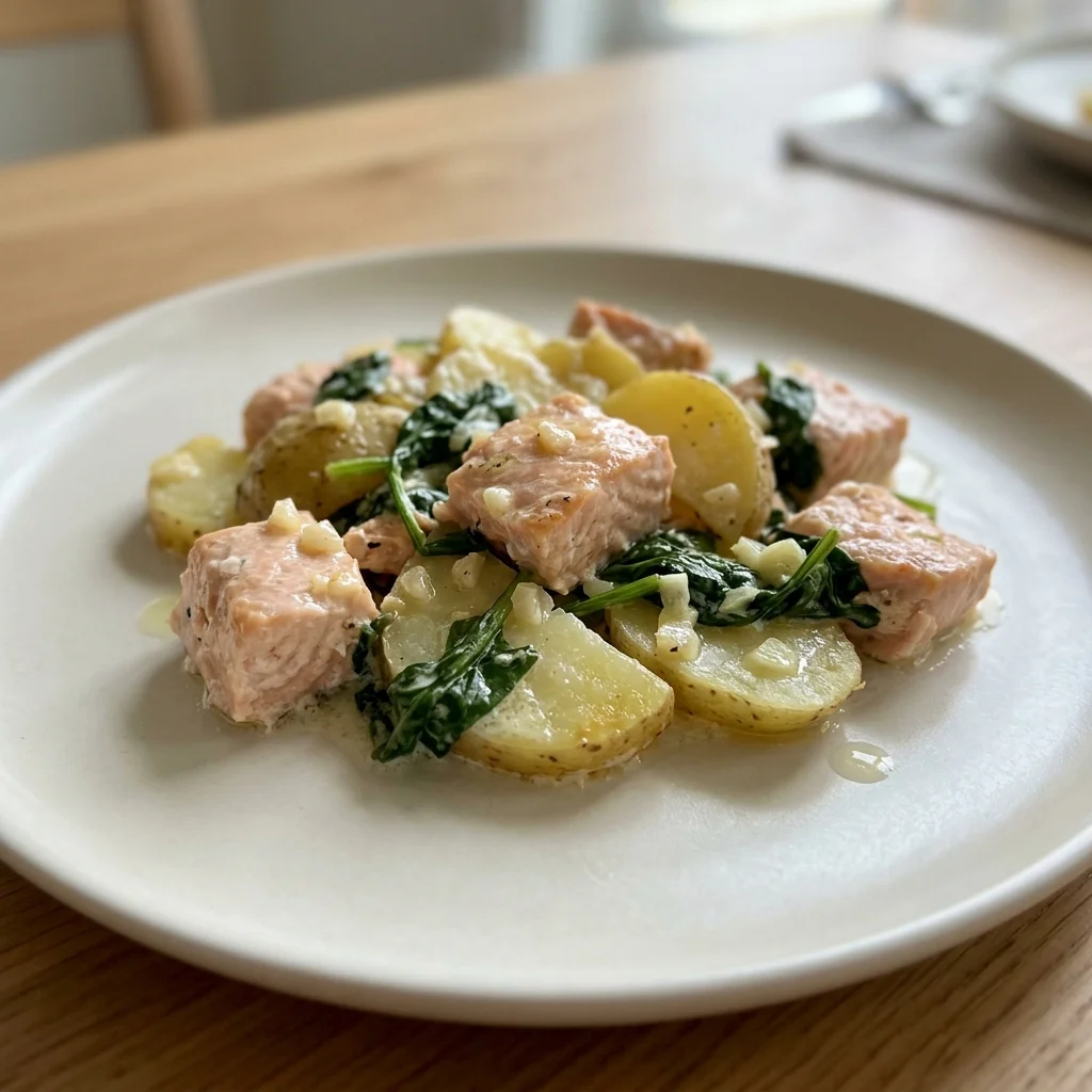 Salmon Potato Spinach Bake