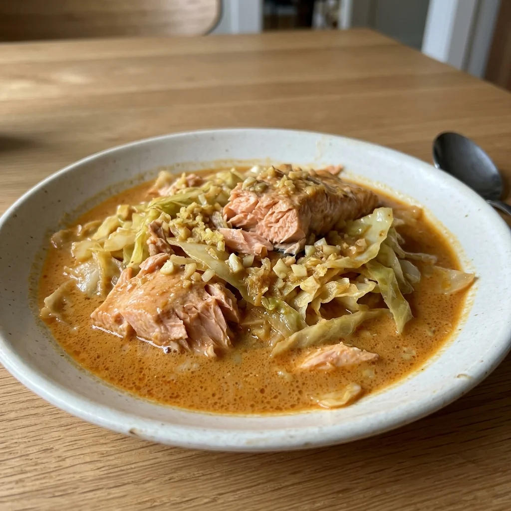 Salmon Red Curry Cabbage Pot