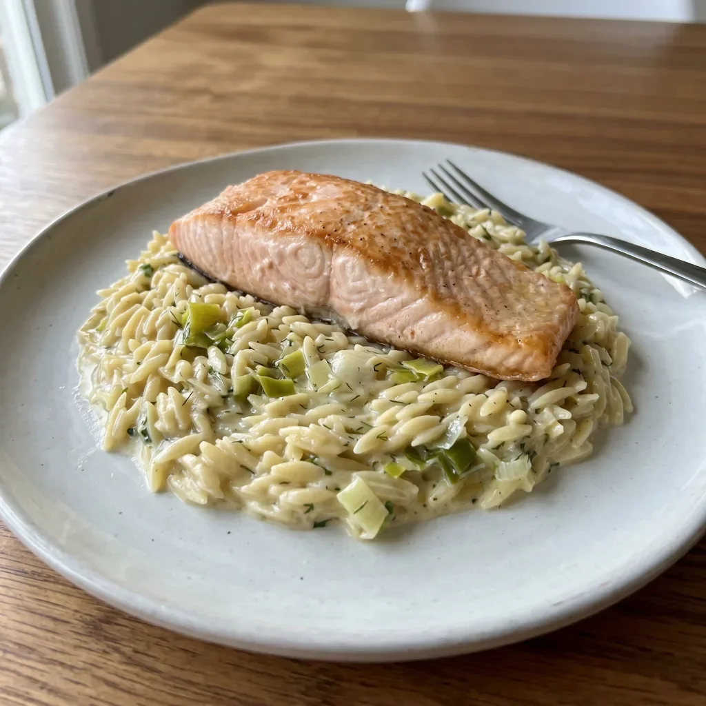 Salmon with Creamy Leek Orzo