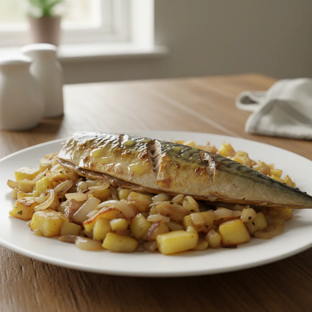 Grill Pan Mackerel with Potato Onion Hash