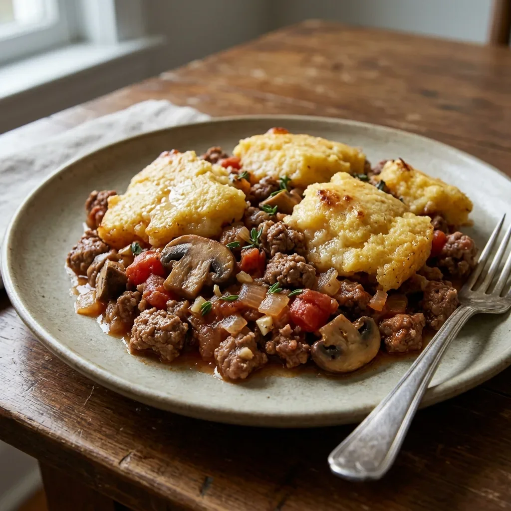 Beef Mushroom Polenta Cobbler