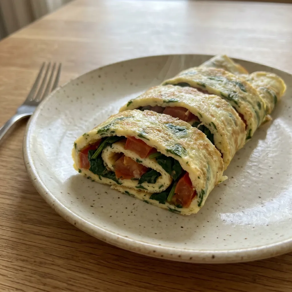 Spinach Tomato Egg Crepe Roll