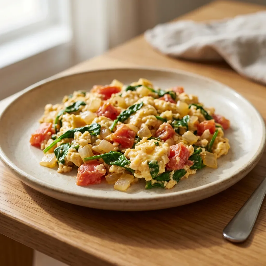 Tomato Spinach Egg Scramble