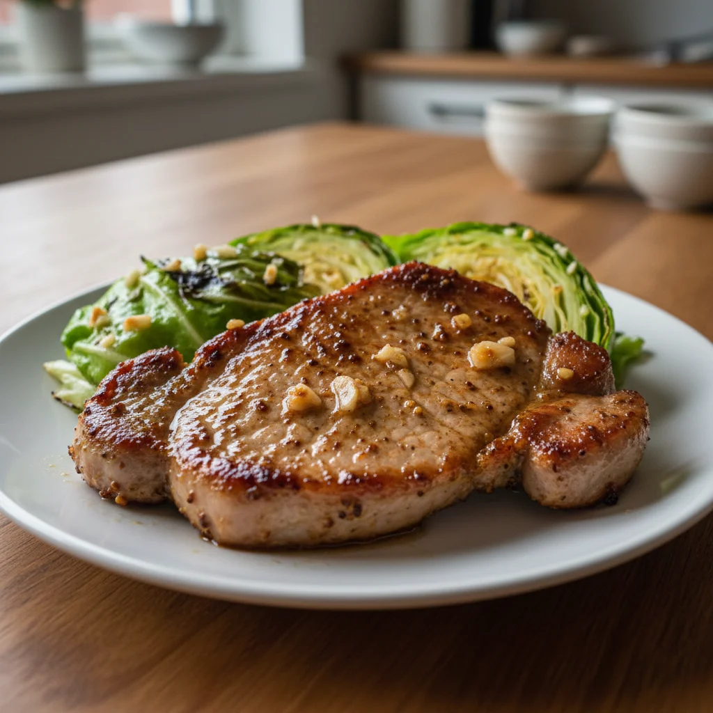 Mustard Grilled Pork Steak with Cabbage