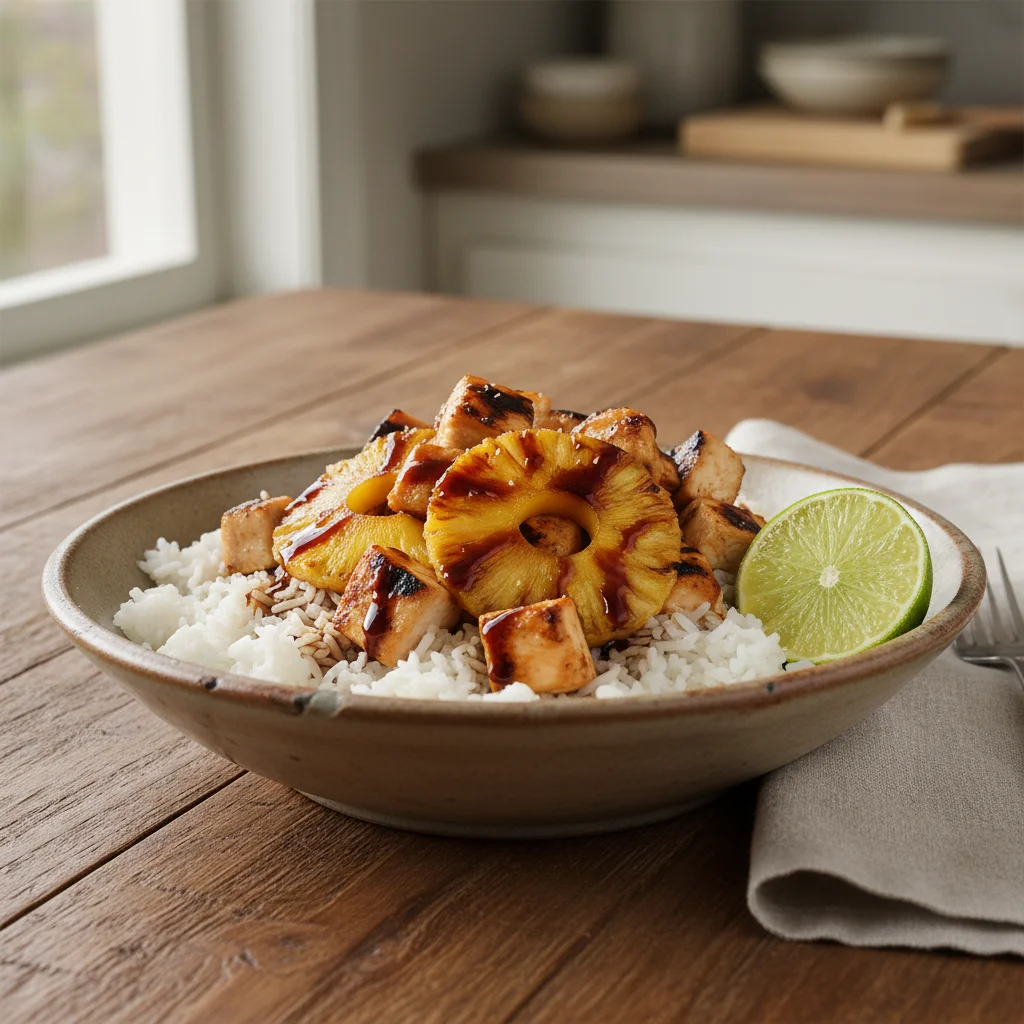 Grilled Pineapple Chicken Rice Bowl