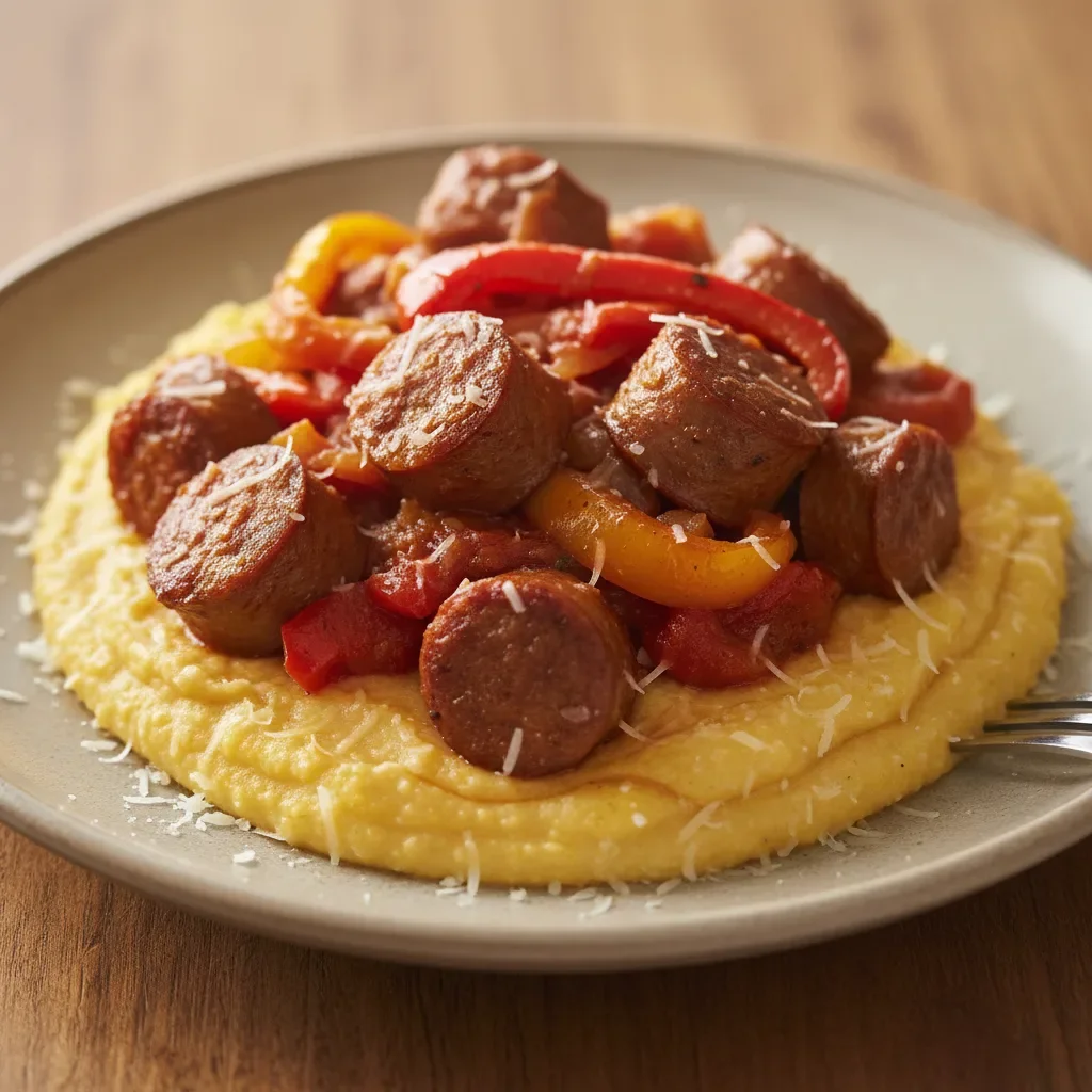 Sausages and Peppers with Creamy Polenta