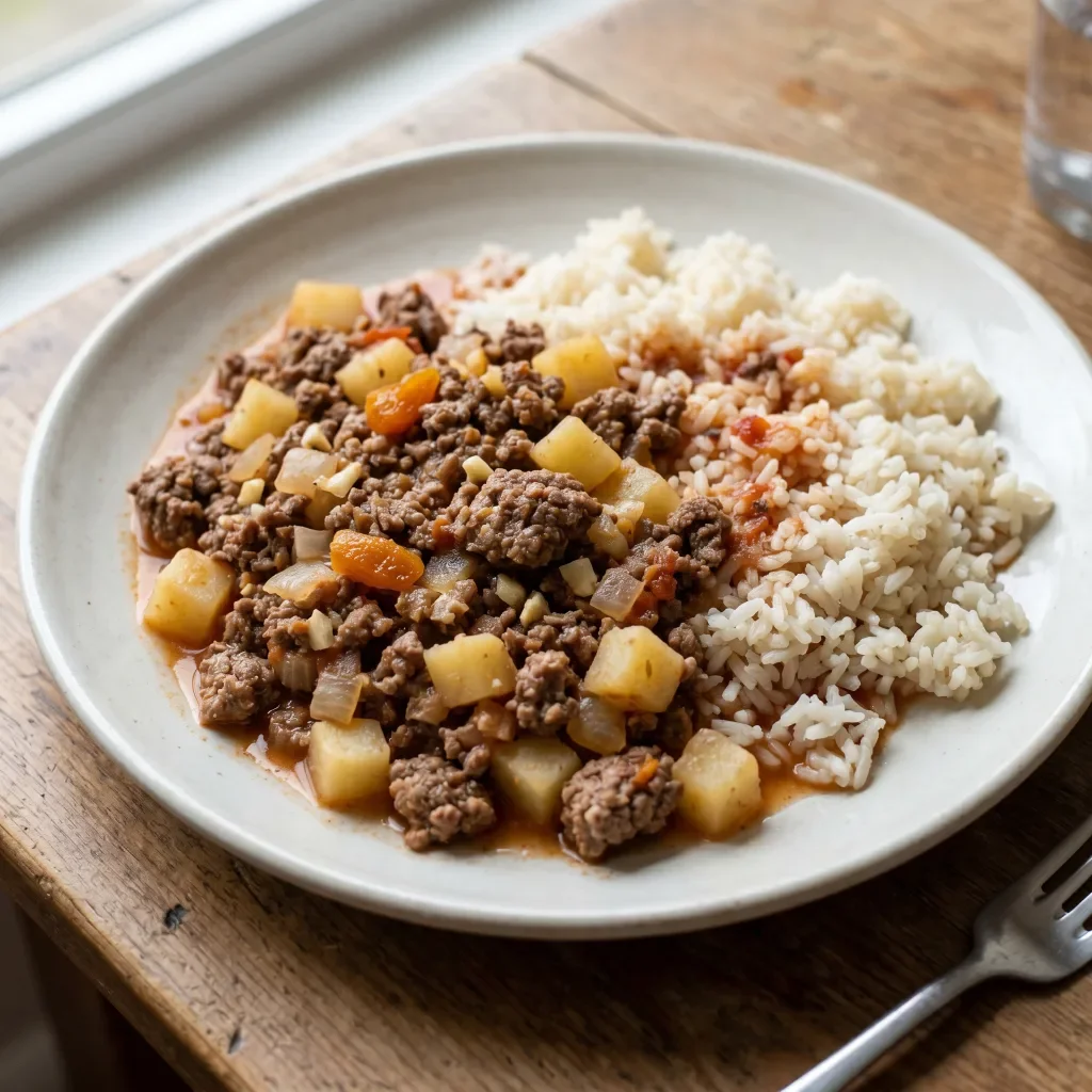 Beef Picadillo with Potato Rice