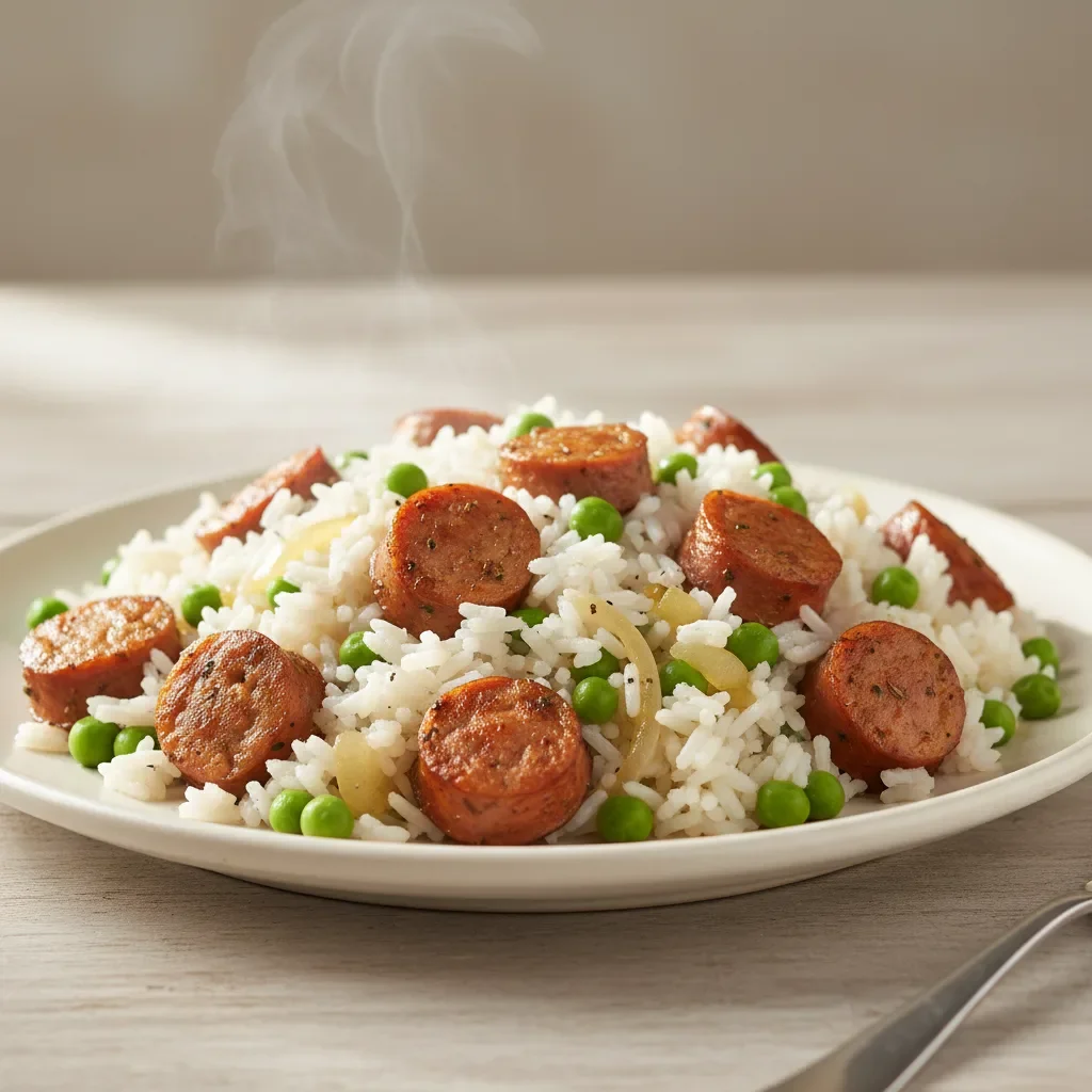 Turkey Sausage with Rice and Green Peas