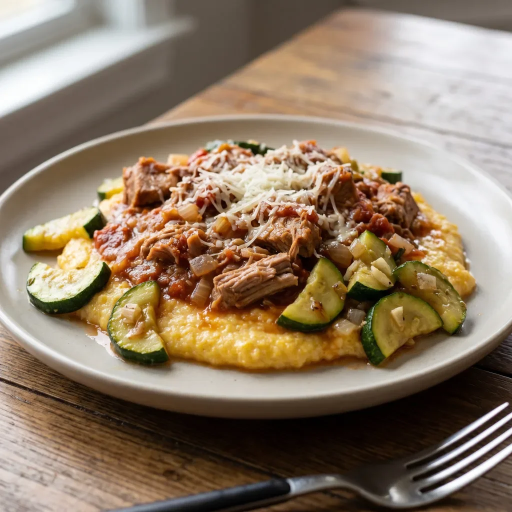 Pork Tomato Ragu with Polenta and Zucchini