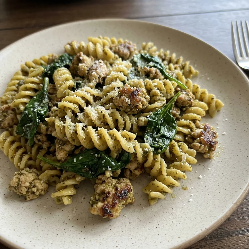 Ground Chicken Pesto Pasta Skillet
