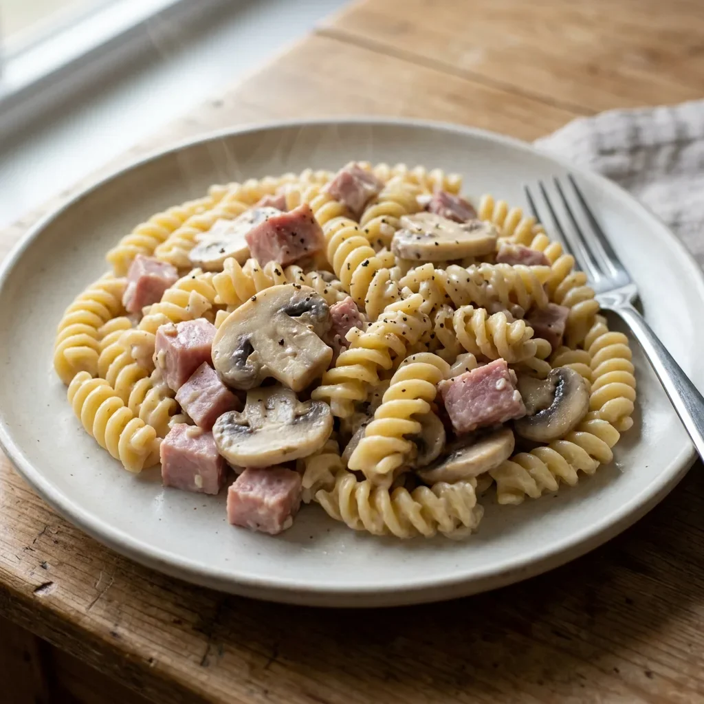 Ham Mushroom Cream Cheese Pasta