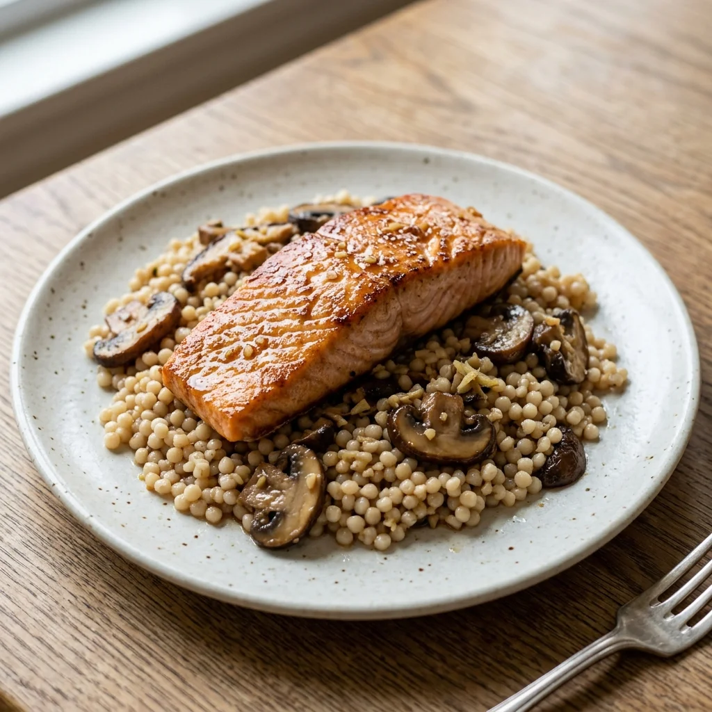Teriyaki Mushroom Salmon Pearl Couscous