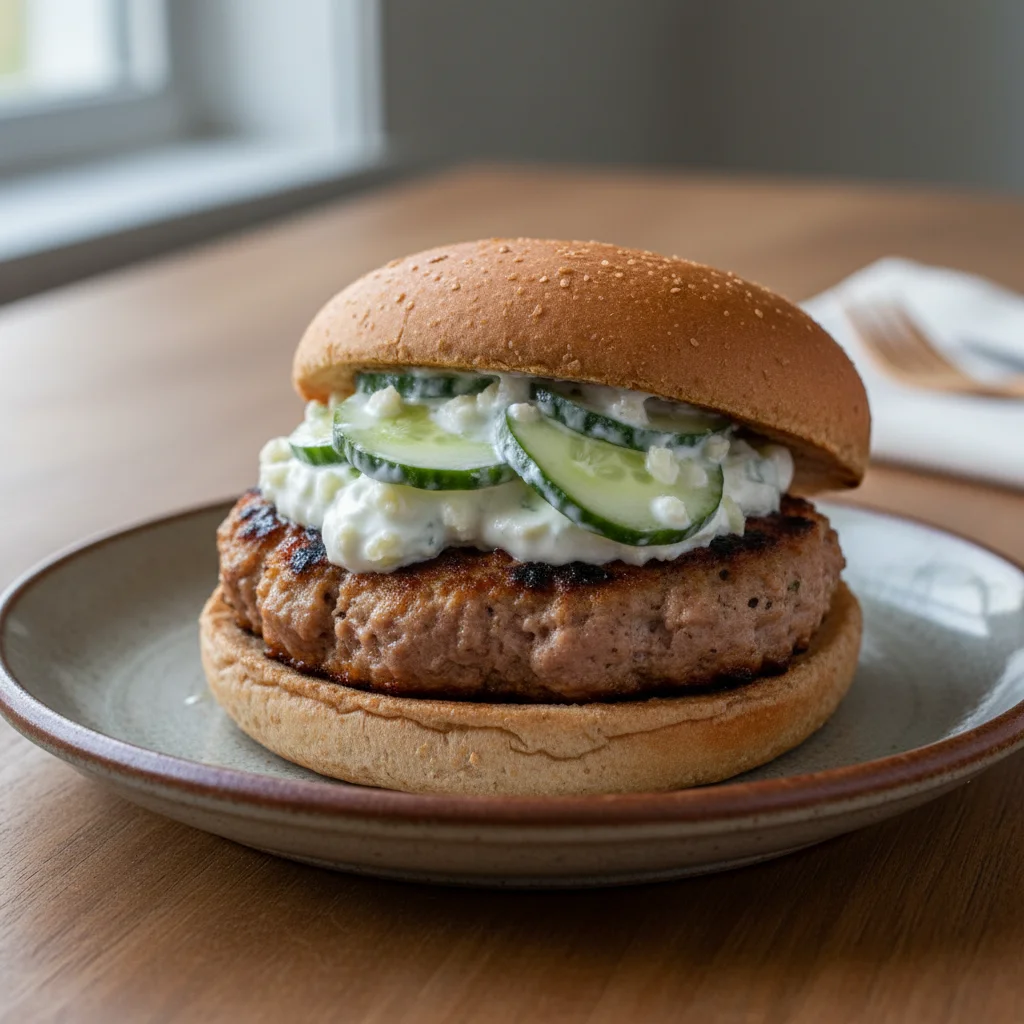 Grilled Turkey Burgers with Cucumber Yogurt