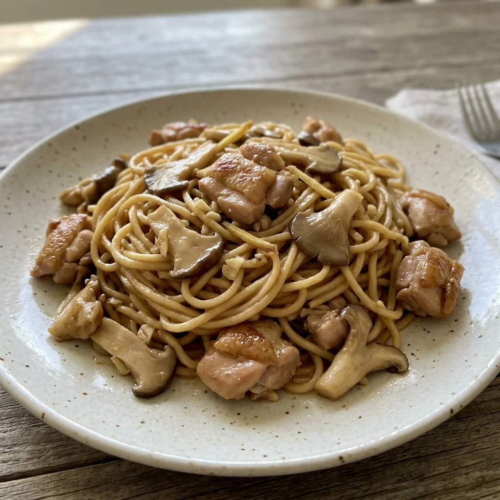 Chinese Oyster Mushroom Chicken Noodles