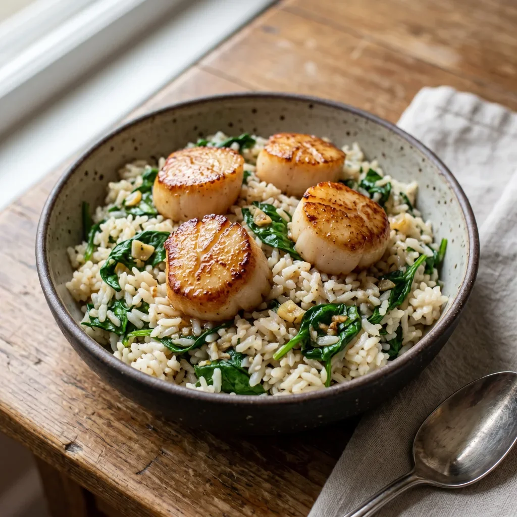 Scallop Lemon Spinach Rice Bowl