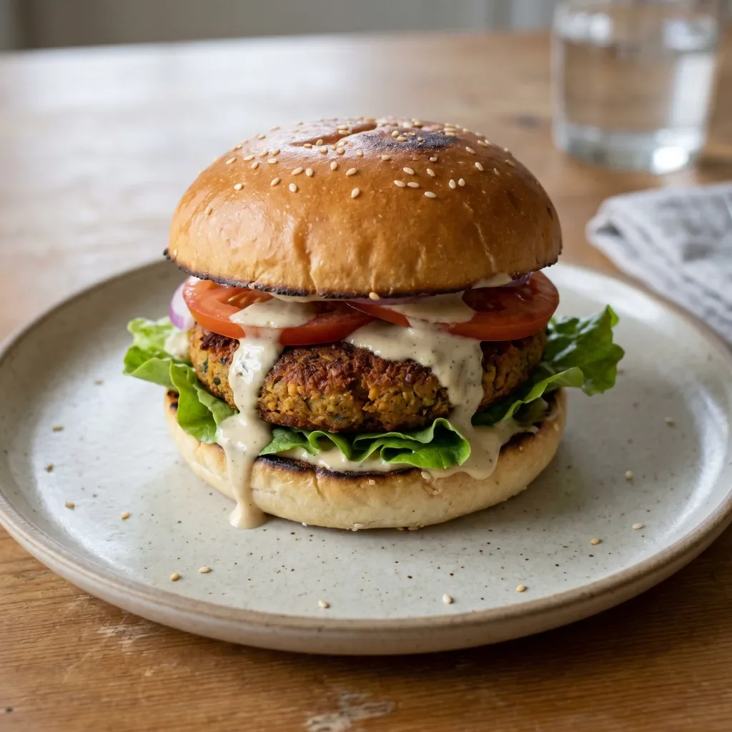 Chickpea Falafel Burger with Lemon Tahini