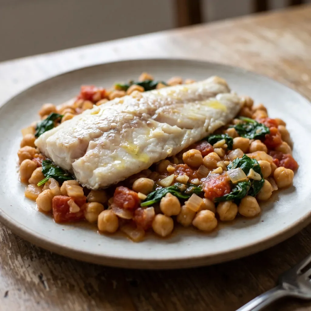 White Fish with Chickpea Tomato Ragout