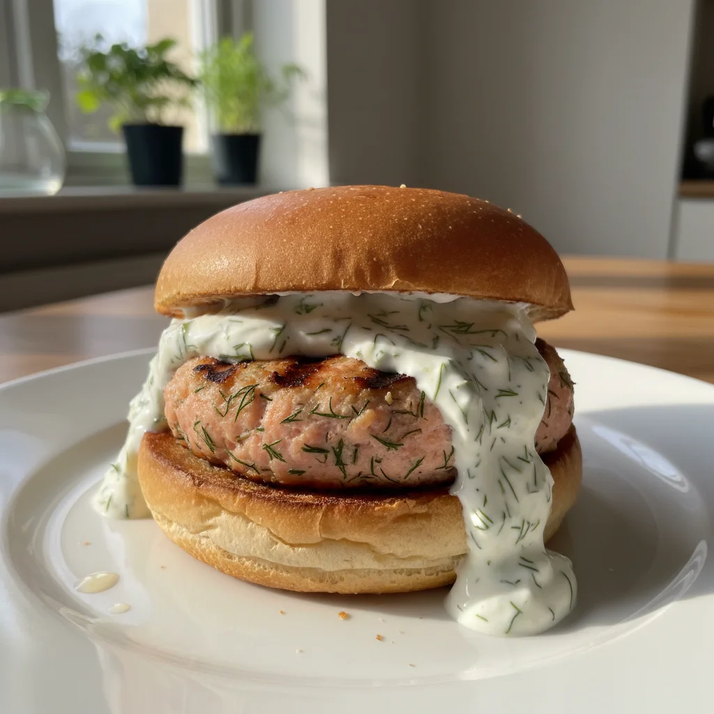 Grilled Salmon Burger with Yogurt Sauce