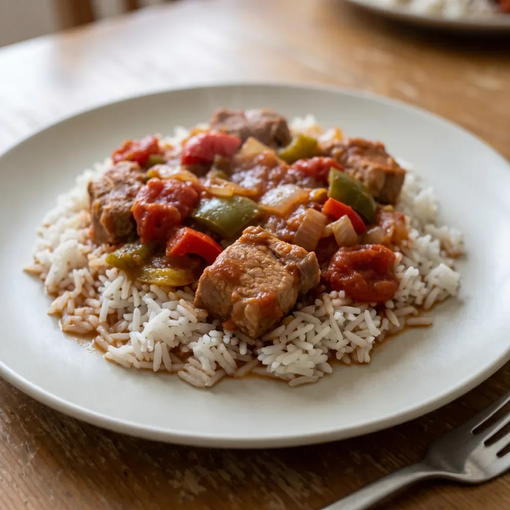 Pork Tomato Pepper Stew with Rice