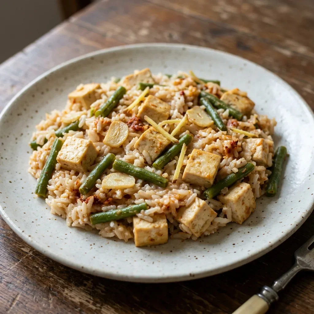Tofu Coconut Green Bean Rice Bake